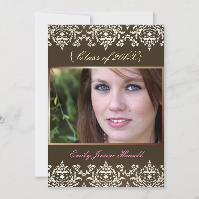 Espresso + Damask/Graduations Party Invitations (Front)