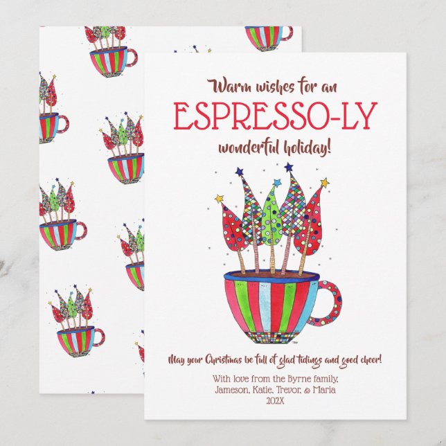 Espresso Disco Christmas Trees Holiday Card (Front/Back)