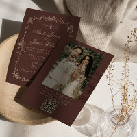 Espresso Floral Old Money QR Code Photo Wedding