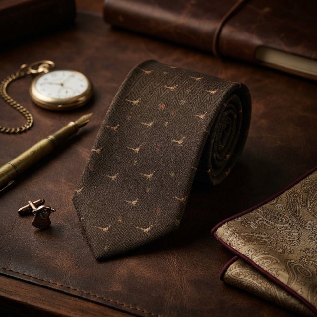 Espresso Herringbone Pheasant Scatter Tie (Creator Uploaded)