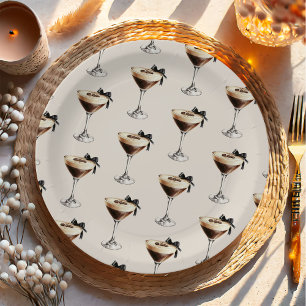Espresso Martini Black Bow Bridal Shower Paper Plate