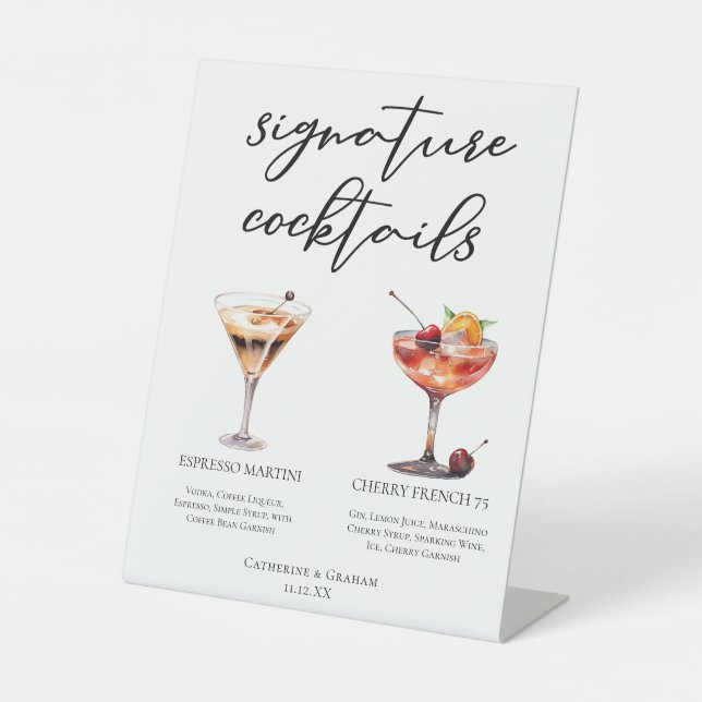 Espresso Martini Cherry French 75 Cocktails Menu Pedestal Sign (Front)