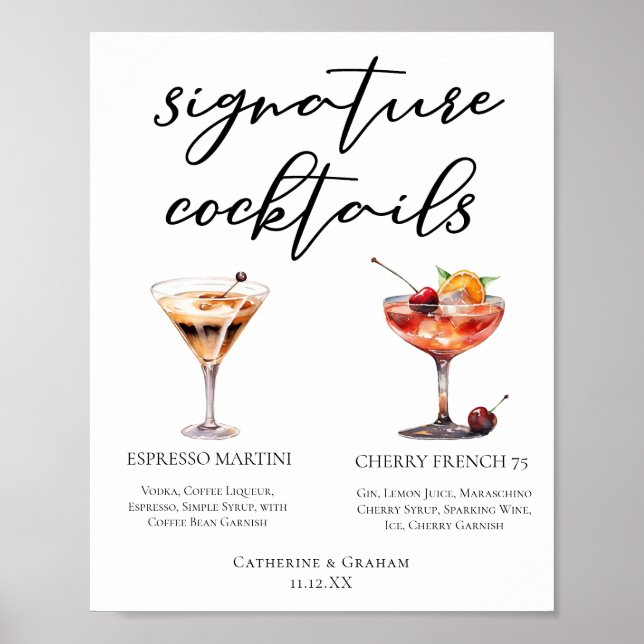 Espresso Martini Cherry French 75 Cocktails Menu Poster (Front)