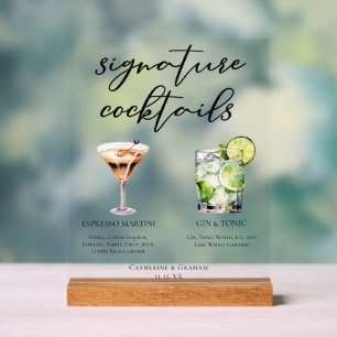Espresso Martini Gin & Tonic Signature Cocktails Acrylic Sign