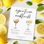 Espresso Martini Lemon Drop Cocktails Menu<br><div class="desc">This chic signature cocktails menu features custom black typography above 2 drinks and their ingredients for your wedding bar. A cute summer Sangria and Mojito drawing add a cool flair to your bar menu. Complete with the couple's names and date for their reception.</div>