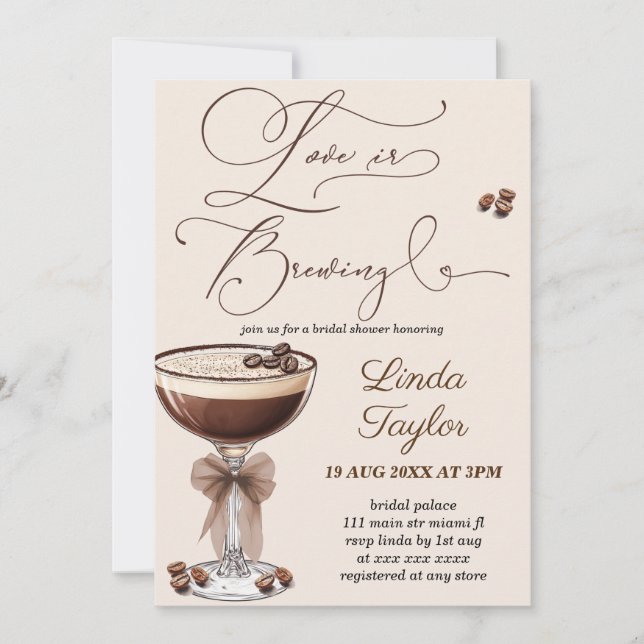 Espresso  Martini Love Is Brewing Bridal Shower  Invitation (Front)