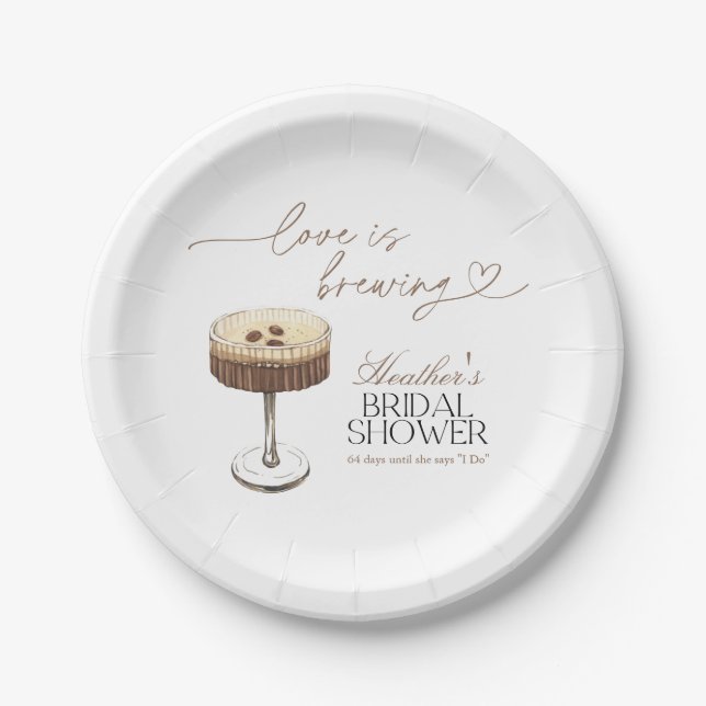 Espresso Martini Love Is Brewing Bridal Shower  Paper Plate (Front)