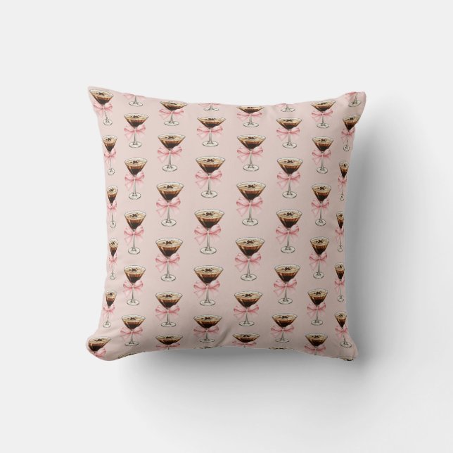 Espresso Martini Pattern Pink Throw Pillow (Front)