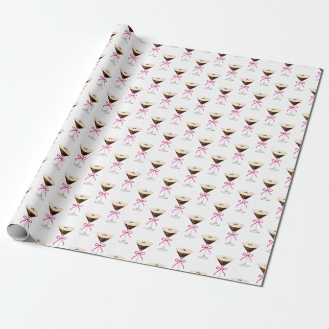 Espresso Martini Pink Bow Cocktail Pattern Wrapping Paper (Unrolled)