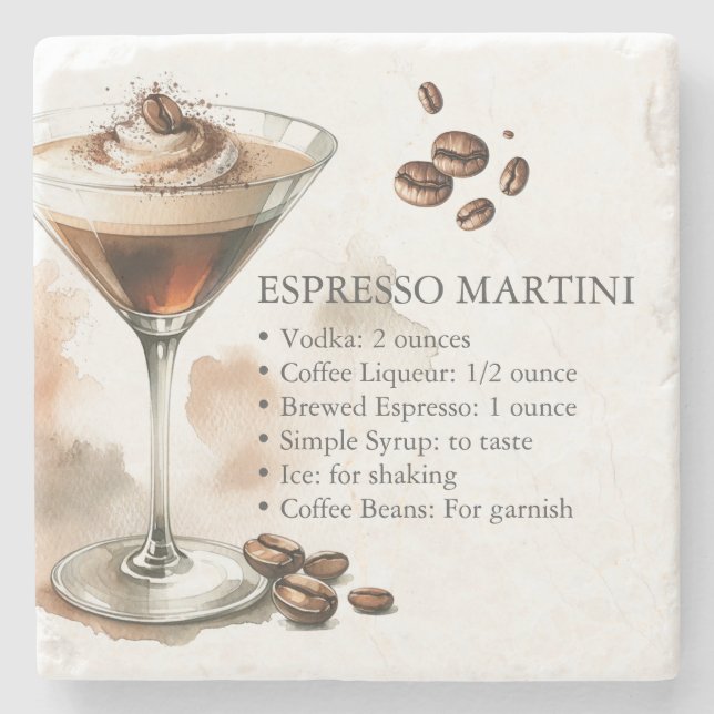 Espresso Martini Recipe Stone Coaster (Front)