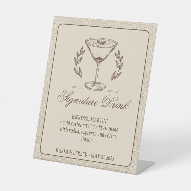 Espresso Martini Signature Drink Wedding Pedestal Sign (Front)
