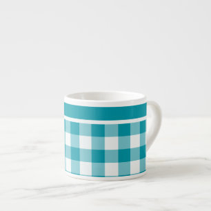 Espresso Mug, Teal and White Check Gingham Cup