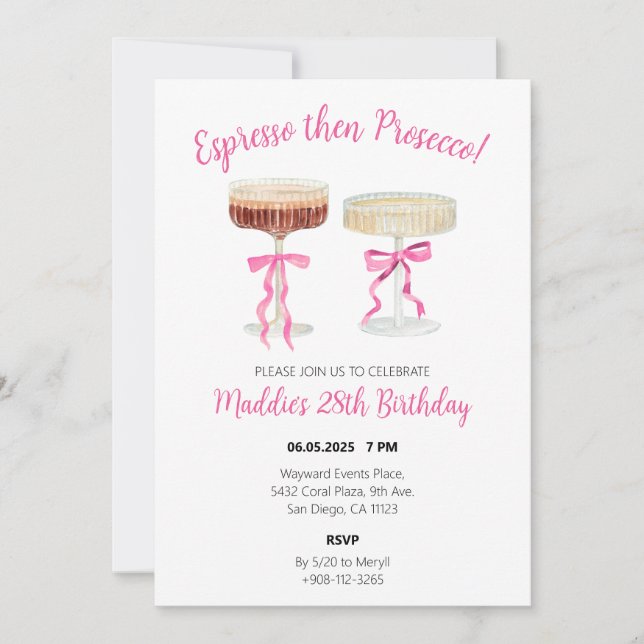 Espresso puis Prosecco Anniversaire Invitation Des (Devant)