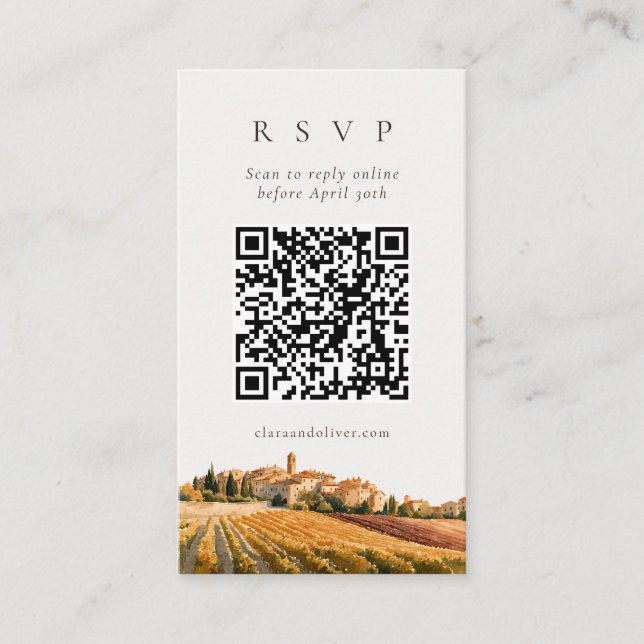 Espresso Script Tuscan Wedding QR Code RSVP Card  (Front)