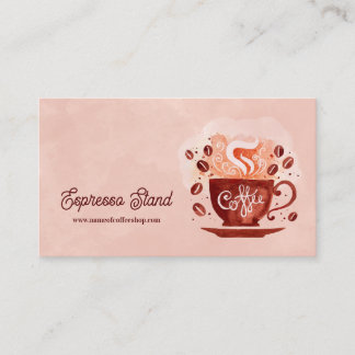 Espresso Stand Coffee Shop Cup and Beans Business Card