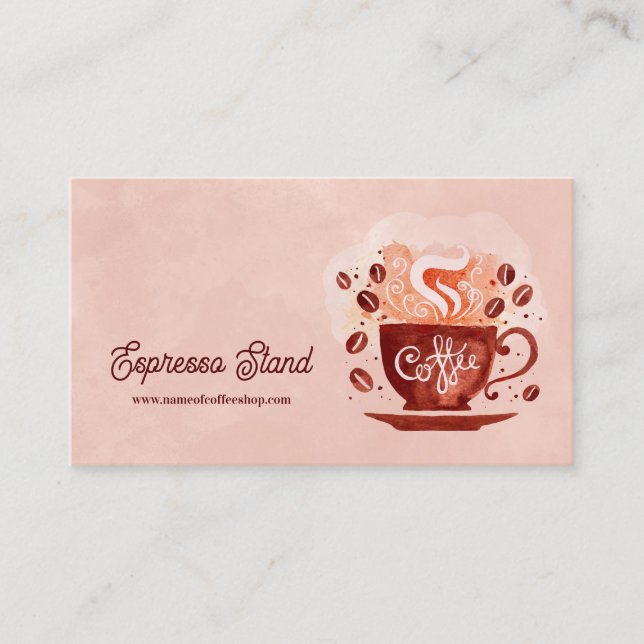 Espresso Stand Coffee Shop Cup and Beans Business Card (Front)