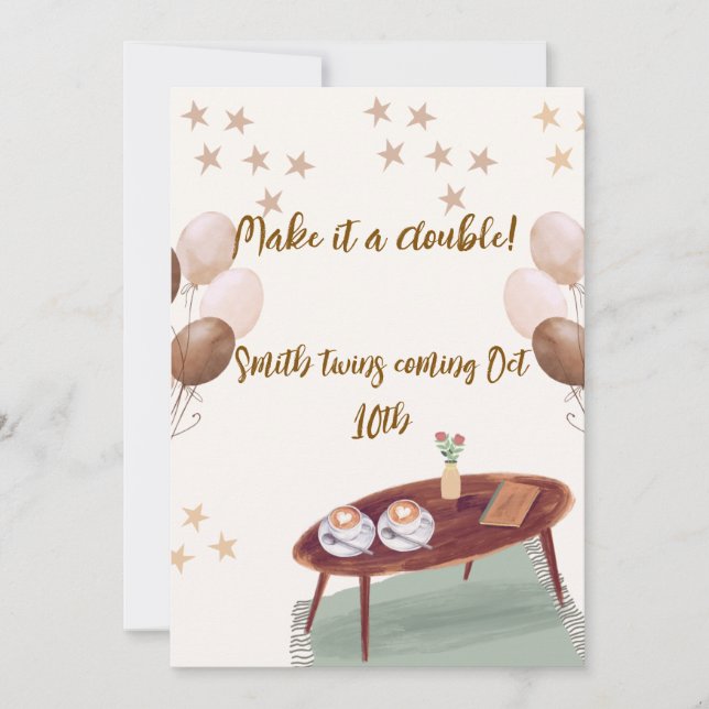 Espresso Themed Twin Pregnancy Announcement (Front)