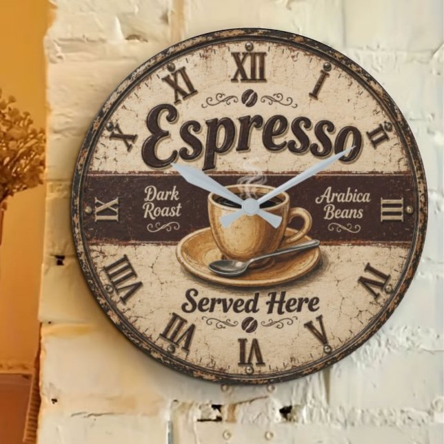 Espresso Vintage Coffee Bar Large Clock (Creator Uploaded)