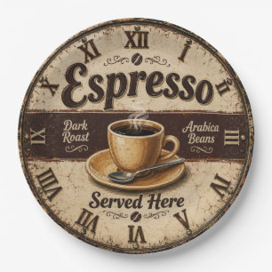 Espresso Vintage Coffee Bar Paper Plate