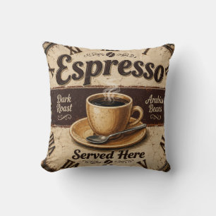 Espresso Vintage Coffee Bar Throw Pillow