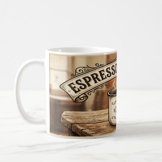Espresso Yourself - Funny Vintage Coffee Pun Mug (Left)