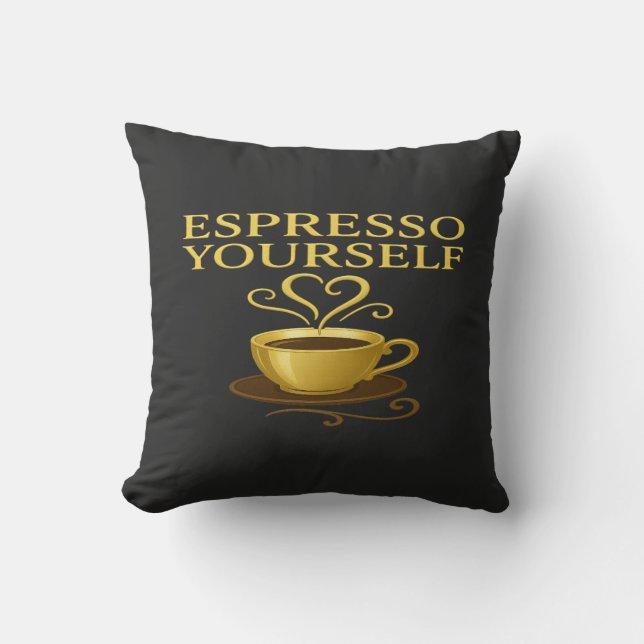 Espresso Yourself™ – Golden Cup Edition Throw Pillow (Front)