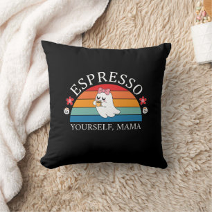 Espresso Yourself Mama - Retro Rainbow Ghost Throw Pillow