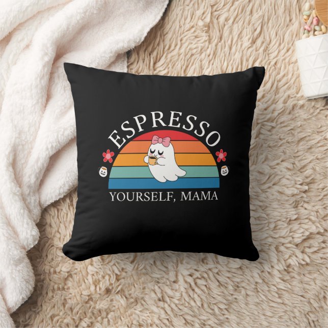 Espresso Yourself Mama - Retro Rainbow Ghost Throw Pillow (Blanket)