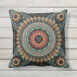 Essaouira Abstract Turquoise Mandala Pattern Throw Pillow