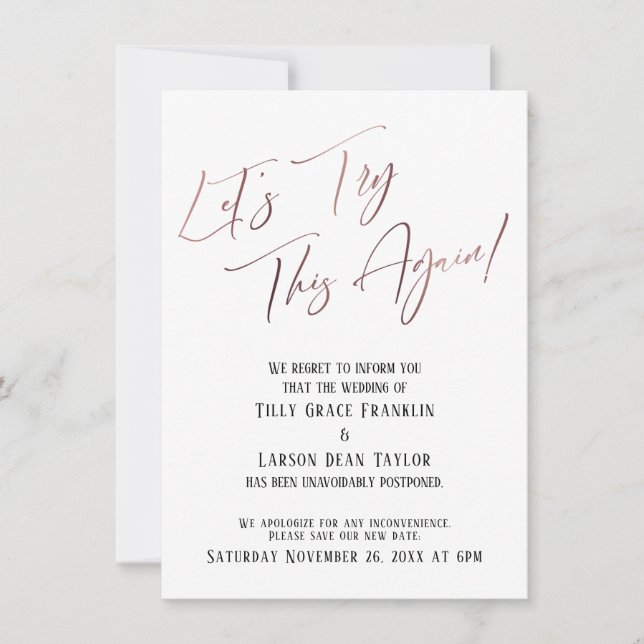 Essayons cette nouvelle carte Mariage reportée (Devant)