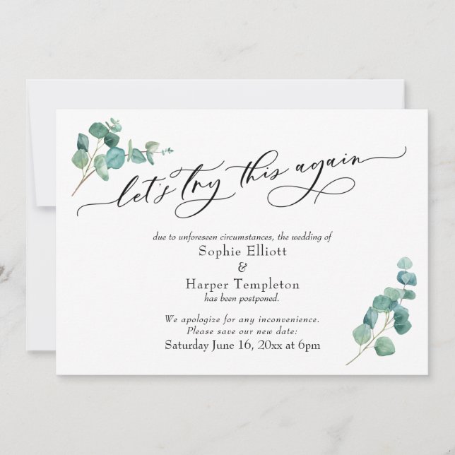 Essayons cette nouvelle carte Mariage reportée (Devant)