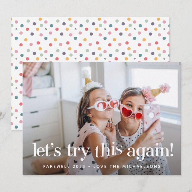 "Essayons de nouveau" Dots Carte photo de vacances (Devant / Derrière)