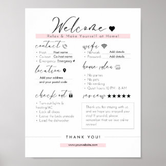 Essential Airbnb Info Sign – Modern Black & Blush