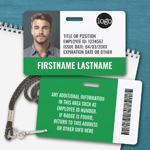 Essential Employee ID Photo, Bar Code, Logo, Issue Badge