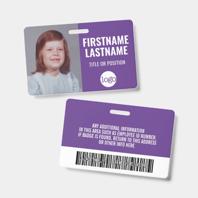 Essential Employee ID Photo, Bar Code, Logo, Name Badge (Front & Back)
