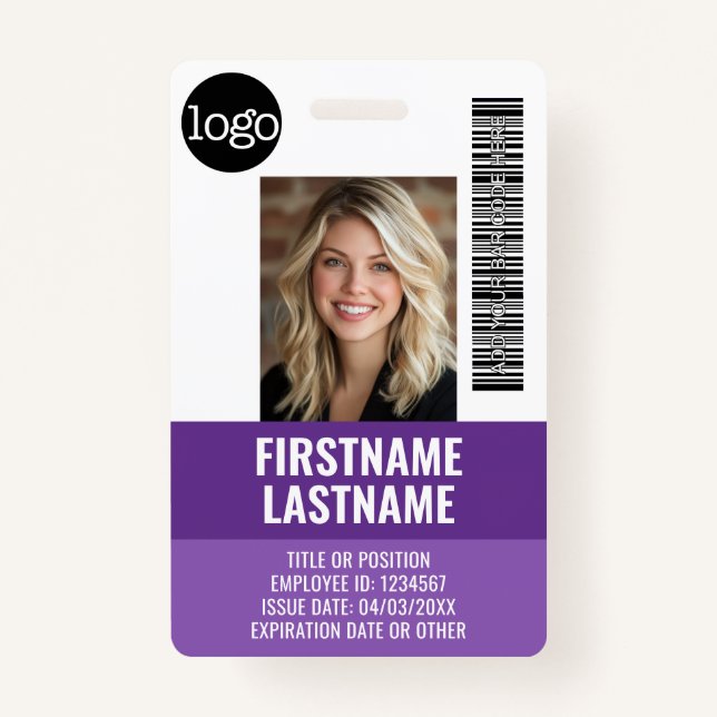 Essential Employee ID Photo, Bar Code, Logo, Title Badge (Front)