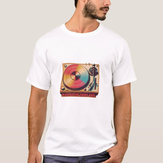 Essential Jams Only – Retro Turntable Design T-Shirt (Front)