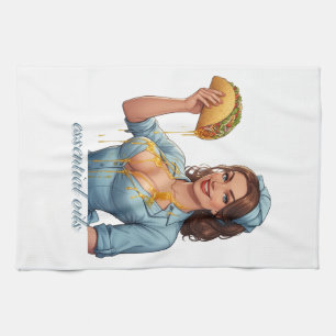 Essential Oils Funny Taco Illustration   Girly Kitchen Towel