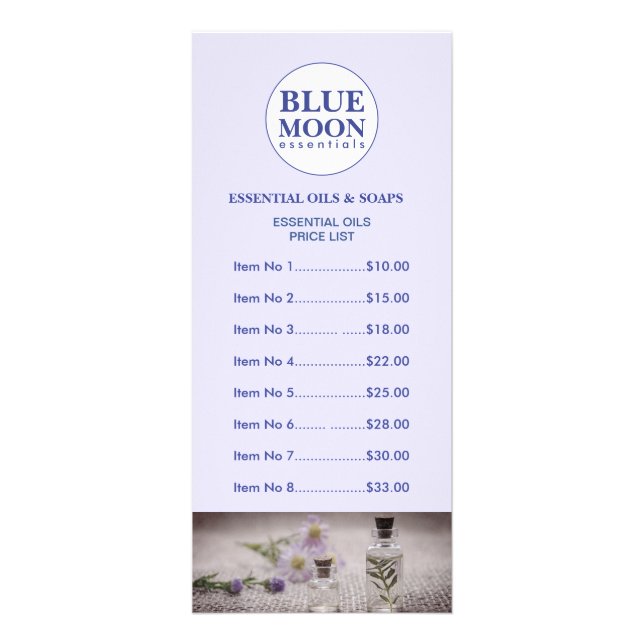 Essential Oils Maker Price List Rack Card (Front)