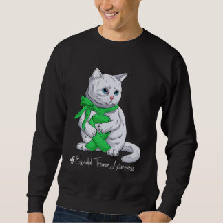 Essential Tremor Awareness Month Green Ribbon Cat Sweatshirt