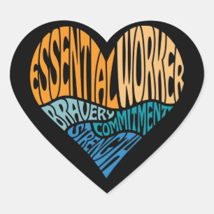 Essential Worker Heart Word Art Heart Sticker