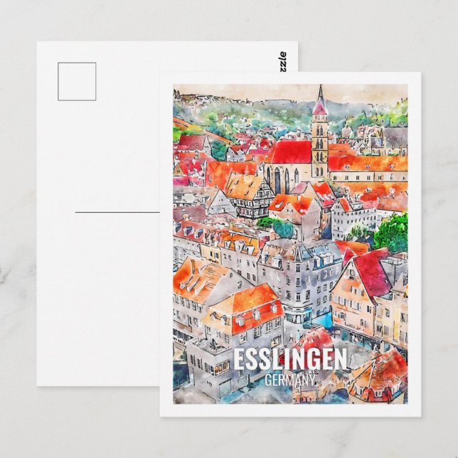 Esslingen Germany Famous Travel Place Watercolor Postcard (Front/Back)