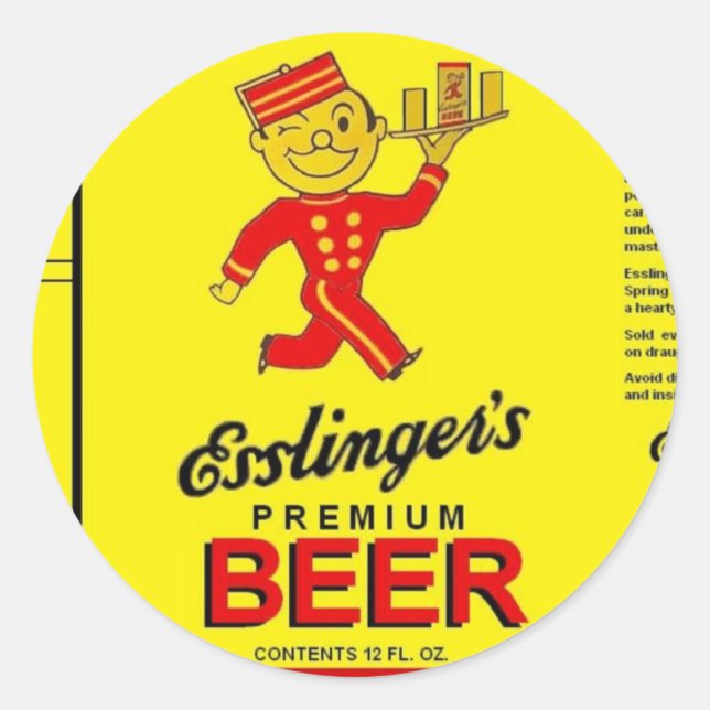 ESSLINGER'S PREMIUM BEER Running Waiter w Tray Classic Round Sticker (Front)
