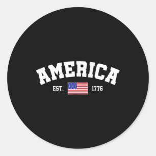 Est 1776 Patriotic Us American Flag 4th Of July Am Classic Round Sticker