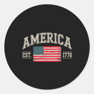 Est 1776 Patriotic Us American Flag 4th Of July Am Classic Round Sticker