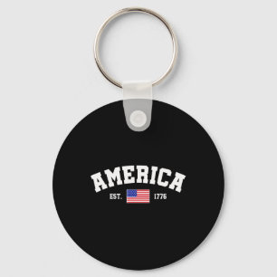 Est 1776 Patriotic Us American Flag 4th Of July Am Keychain