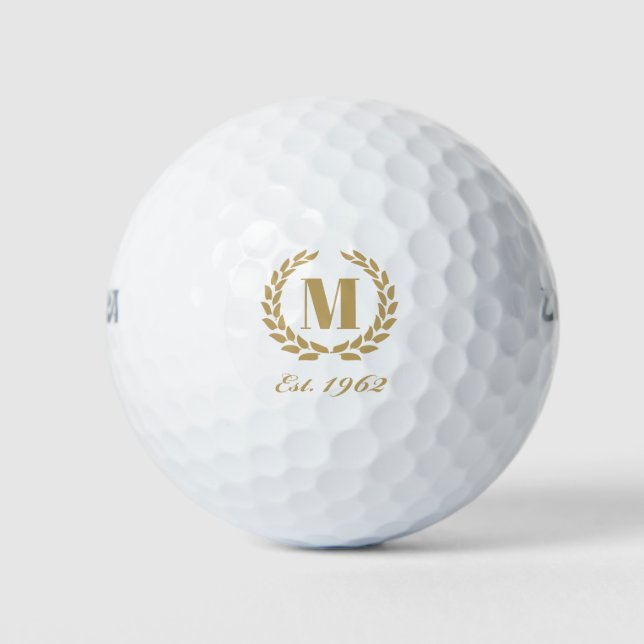 Est. 1962 birthday Monogram Gold Golf Balls (Front)