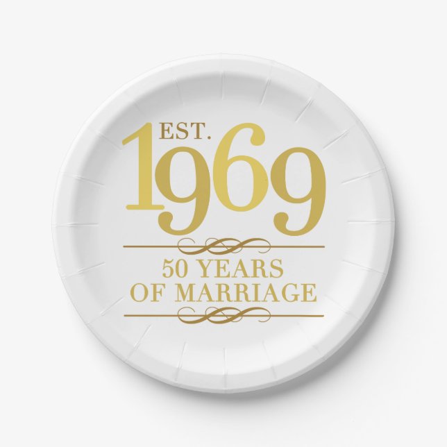 Est. 1969 50th Wedding Anniversary Paper Plate (Front)