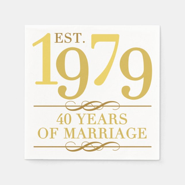 Est. 1979 40th Wedding Anniversary Napkin (Front)