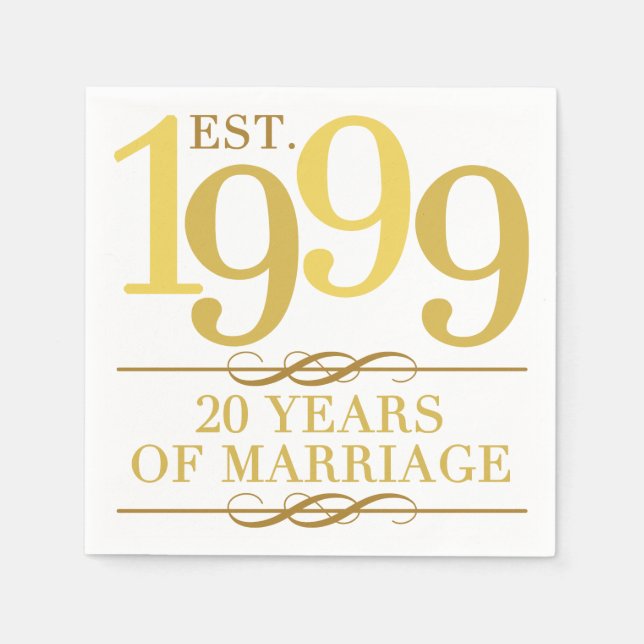 Est. 1999 20th Wedding Anniversary Napkin (Front)